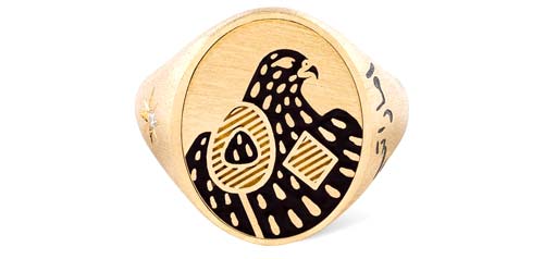 UAE Golden Jubilee Falcon Pinky Ring with Diamond in 18kt Yellow Gold - Samra